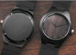 Solid Wood Watch with Black Leather Band