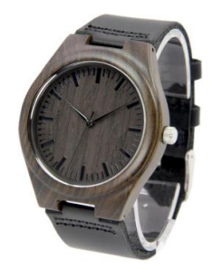 Solid Wood Watch with Black Leather Band