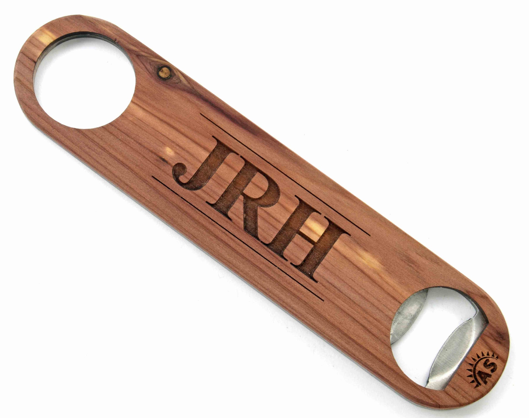 Solid Wood Bottle Opener with Custom Monogram or Engraving