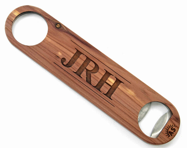 Solid Wood Bottle Opener with Custom Monogram or Engraving