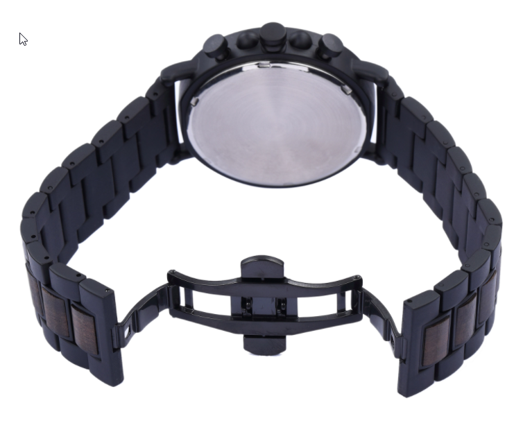 Onyx / Ebony Wood & Stainless Steel Watch / Chronograph
