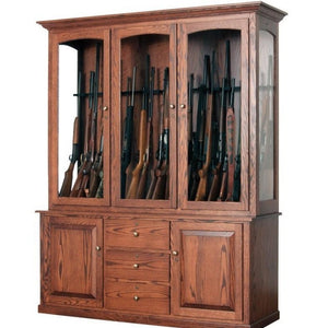 The Texan - Amish Handcrafted 20 Gun Cabinet - Oak w/ Acres Stain