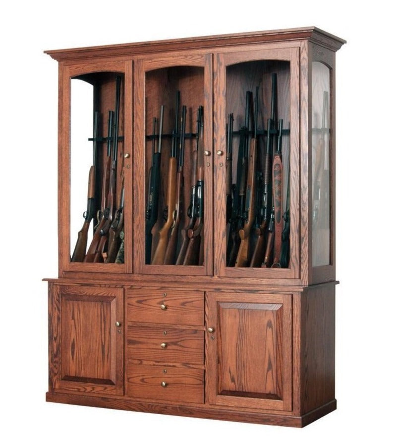 The Texan - Amish Handcrafted 20 Gun Cabinet - Oak w/ Acres Stain