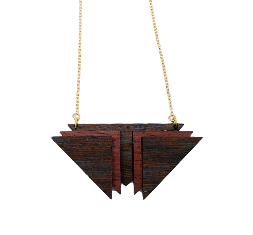 Triple Triangle Padauk & Wenge Wood Necklace