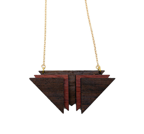 Triple Triangle Padauk & Wenge Wood Necklace