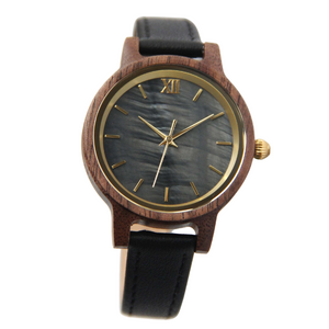 Black Shell & Walnut Wood Women's Watch