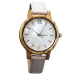 White Shell & Olive Wood Women's Watch