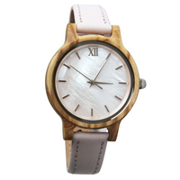 White Shell & Olive Wood Women's Watch