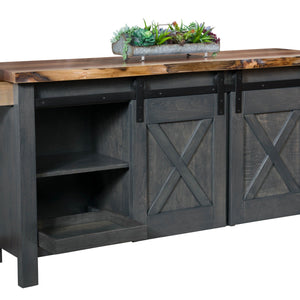 Westland - Amish Barn Door Sideboard w/ Live Edge Top & Hidden Drawer