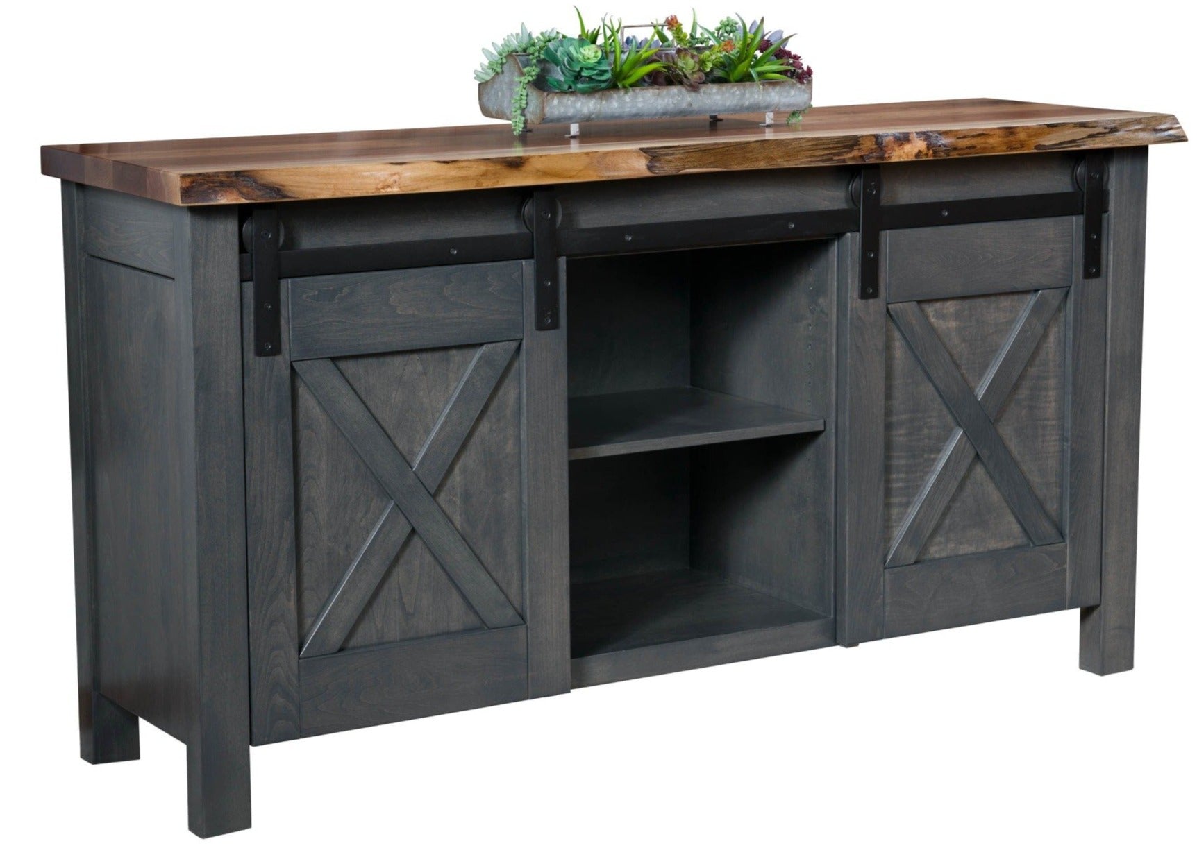 Xavier - Amish Barn Door Sideboard w/ Live Edge or Barn Wood Top (Quick-Ship)