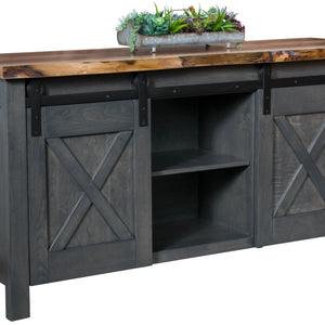 Xavier - Amish Barn Door Sideboard w/ Live Edge or Barn Wood Top (Quick-Ship)