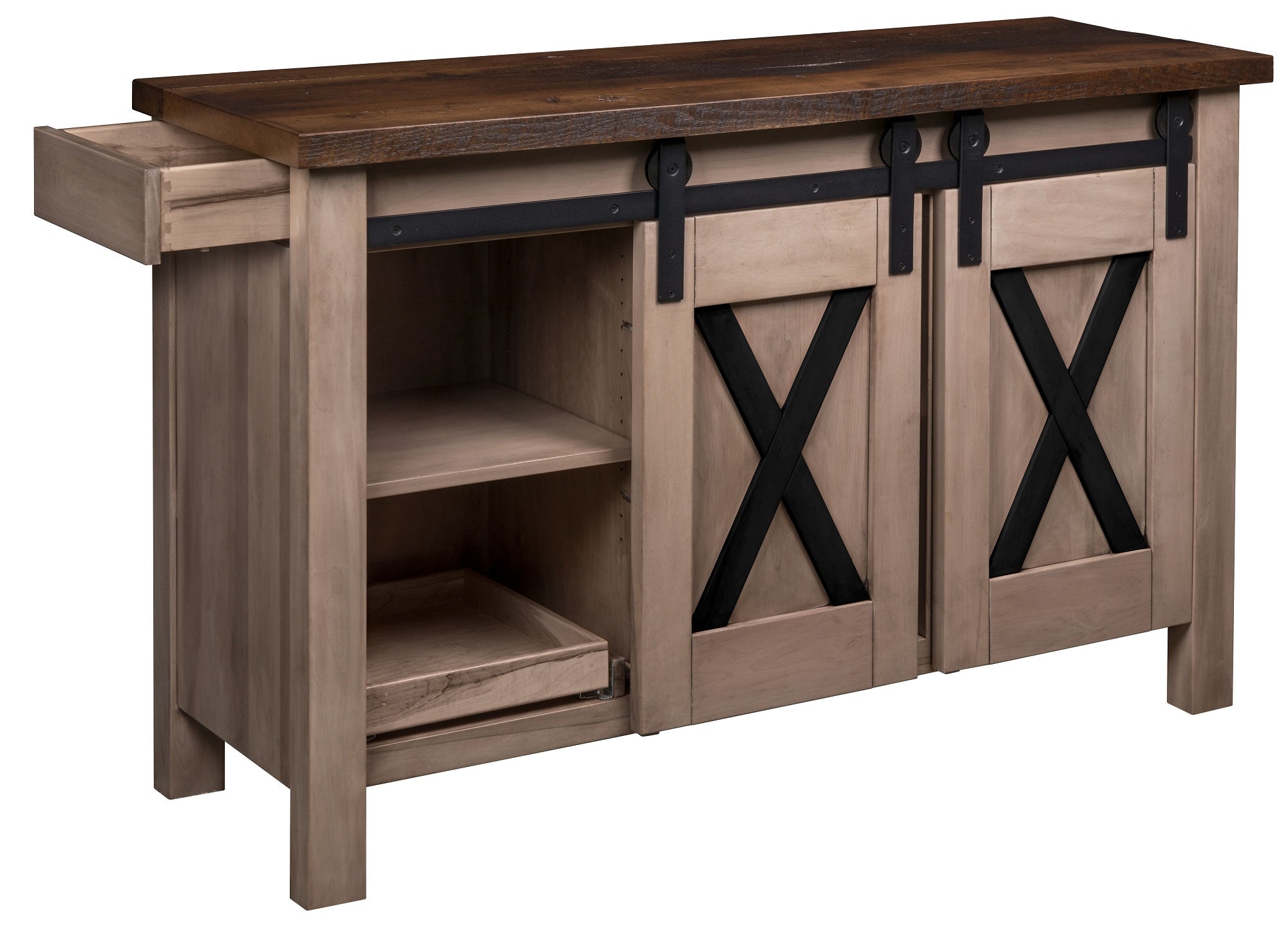 Westland - Amish Barn Door Sideboard w/ Reclaimed Barn Wood Top & Hidden Drawer