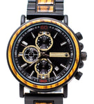 Zebrawood & Matte Black Stainless Steel Chronograph Watch by Switchwood