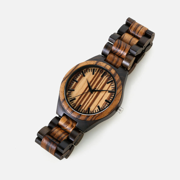 Zebra Wood Two-Tone Watch with Custom Engraving