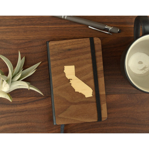 Walnut Wood Pocket Notebook with Maple State Inlay