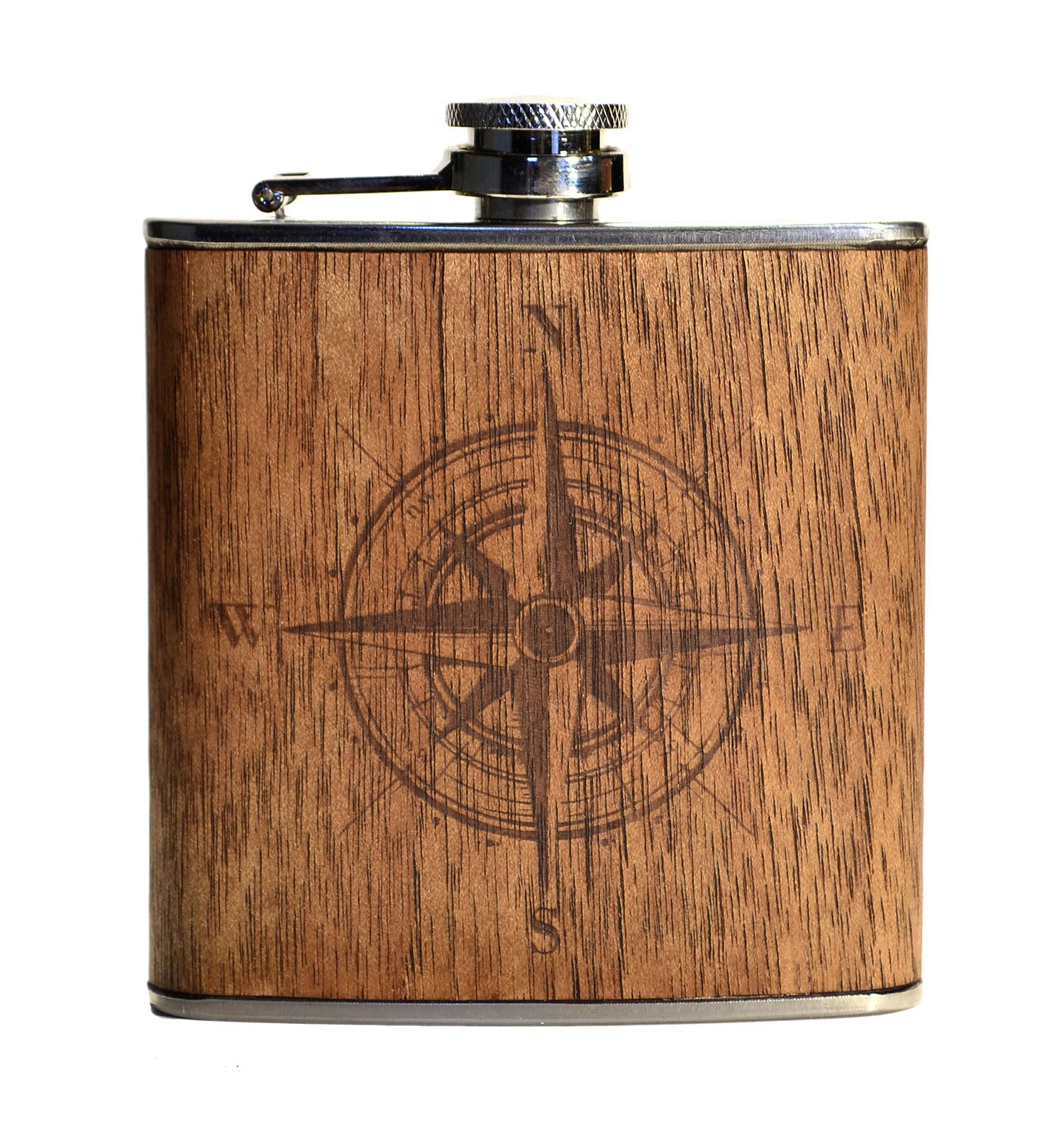 Compass - Mahogany Wood Flask