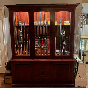 The Texan - Handcrafted 20 Gun Cabinet - Cherry Wood w/ Acres Stain