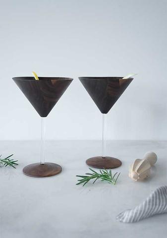 Walnut Wood Cocktail Glass with Glass Stem