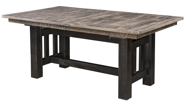 Rough Cut Maple Wood Trestle Dining Table