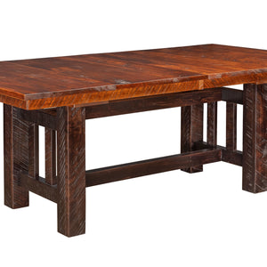 Rough Cut Trestle Table - Michaels Cherry Stained Top with  Smokehouse Stained Base