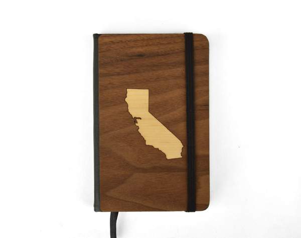 Walnut Wood Notebook with Maple Wood State Inlay