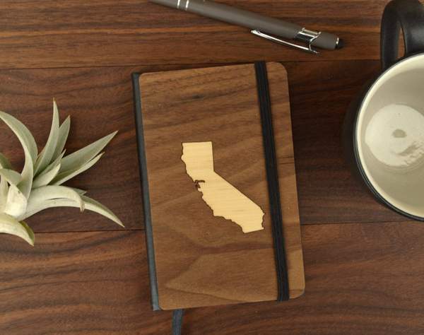 Walnut Wood Notebook with Maple Wood State Inlay