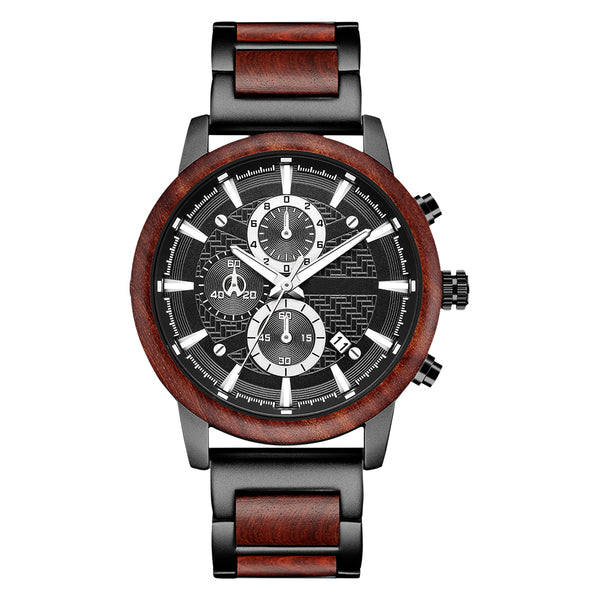 Caliber / Rosewood & Black Stainless Steel Watch / Chronograph