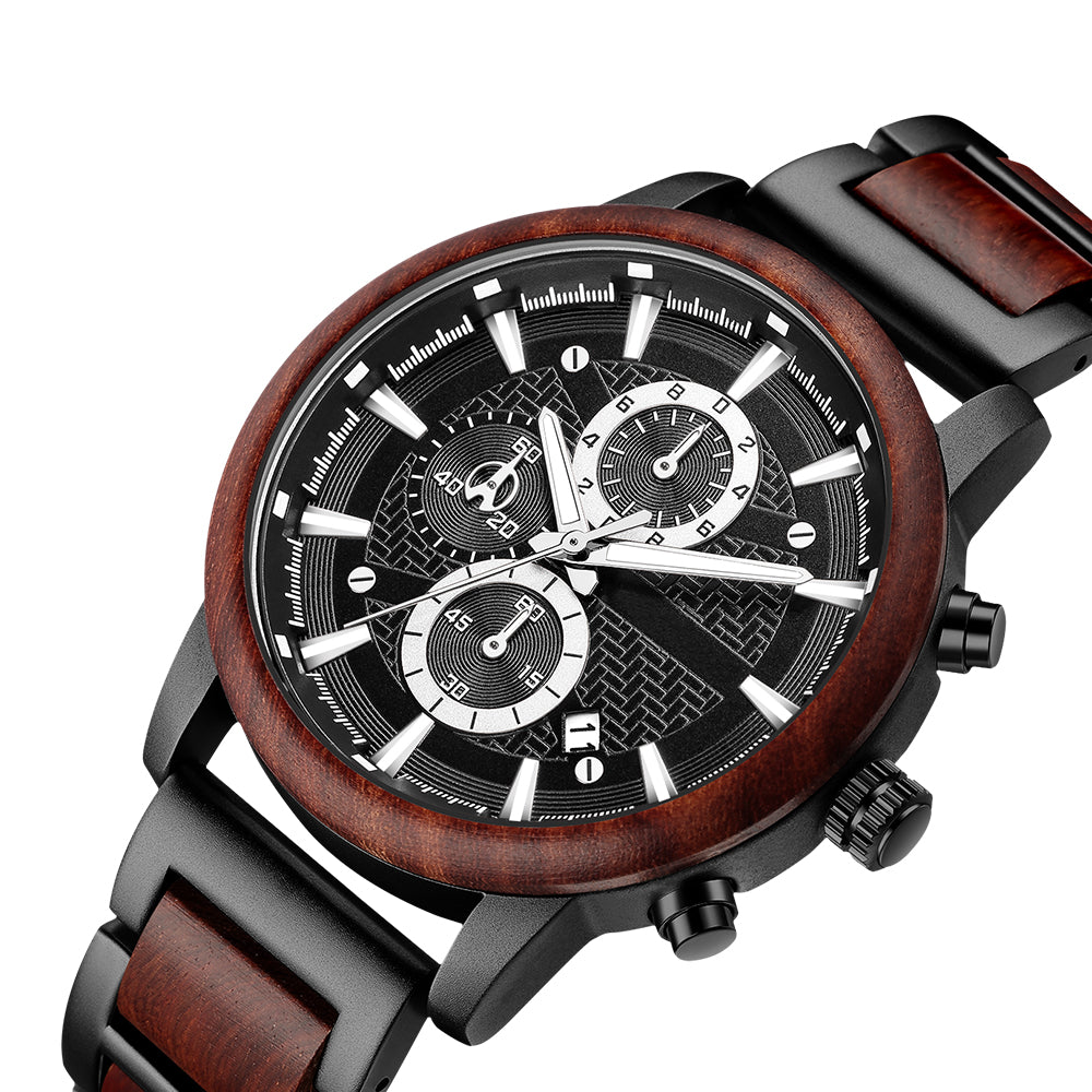 Caliber - Rosewood & Black Stainless Steel Watch