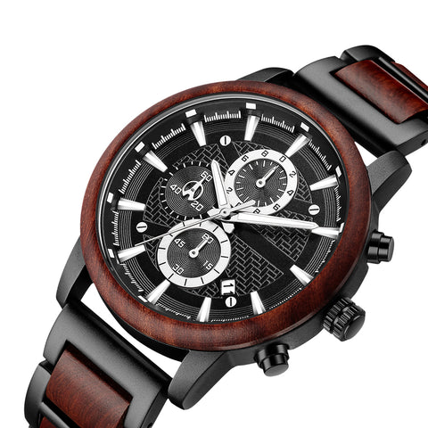 Caliber - Rosewood & Black Stainless Steel Watch