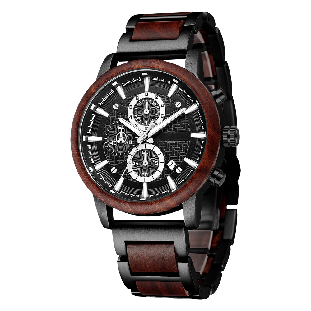Caliber / Rosewood & Black Stainless Steel Watch / Chronograph