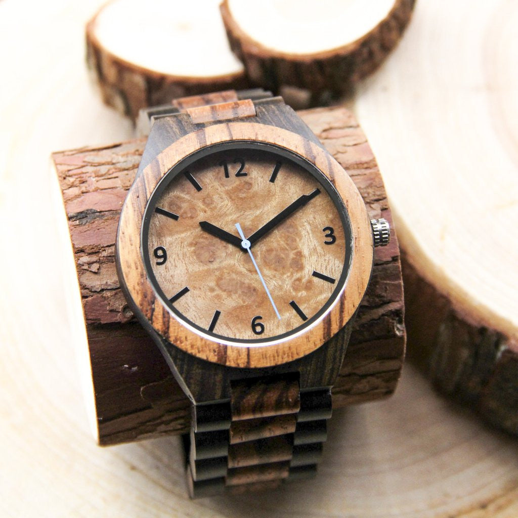 CAPO Blue Burl Wood Watch with Custom Engraving Option