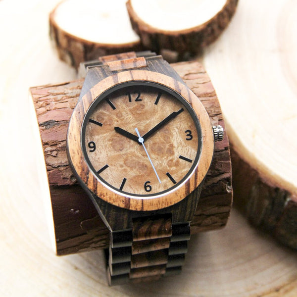 CAPO Blue Burl Wood Watch with Custom Engraving Option