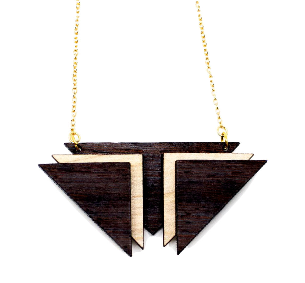 Triple Triangle Maple & Wenge Wood Necklace