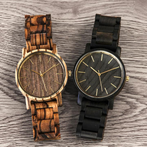 The Deligno - Zebra Wood / Black Sandalwood Watch with Wood Dial