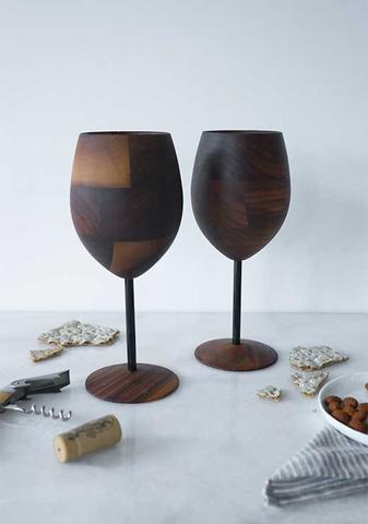 Walnut Wood Wine Glass with Glass Stem - The Wood Reserve